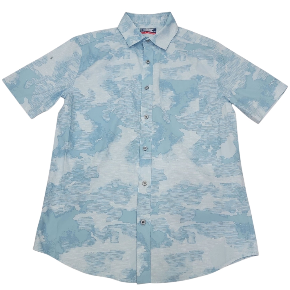 PGA Tour Apparel Abstract Sky Print Golf Shirt Blue Lightweight Sporty Men's S - Picture 15 of 16
